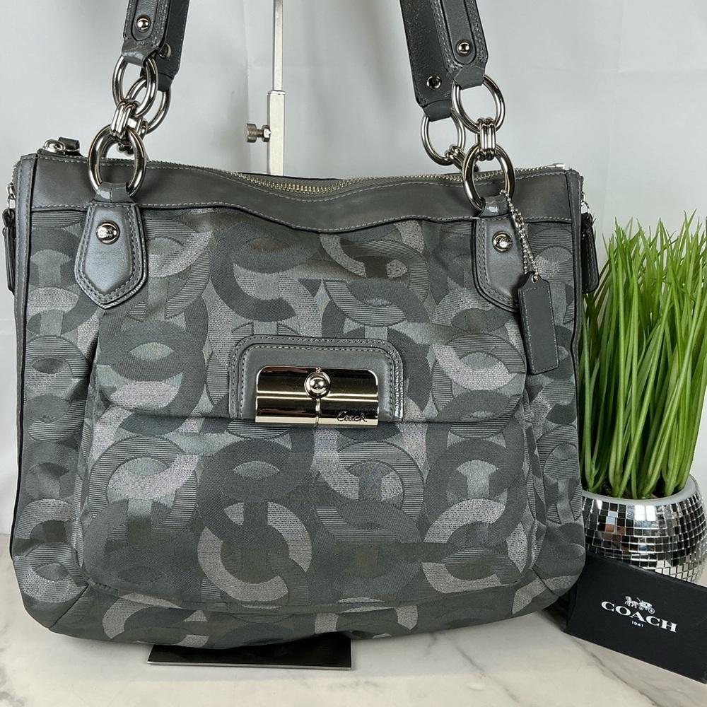 Coach Y2K Kristin 18286 Op Art Gray Silver Metallic Signature Hand Shoulder Bag‎ - Picture 3 of 15